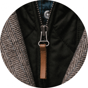 Close up of a zipper on a jacket