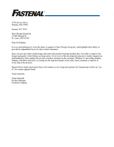 Fastenal Letter of Recommendation