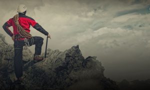 Man on a mountain in climbing gear