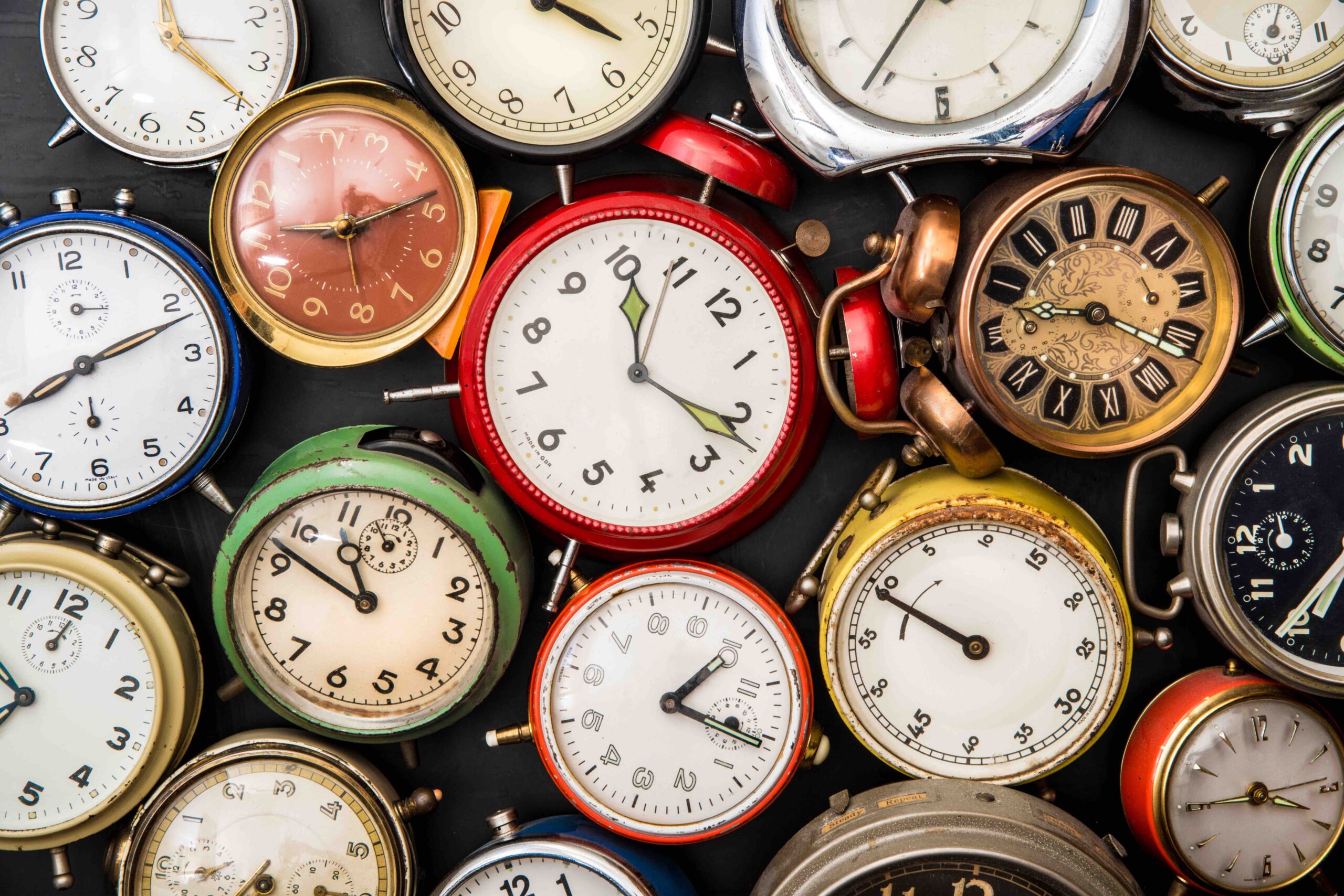 a vintage alarm clock collection