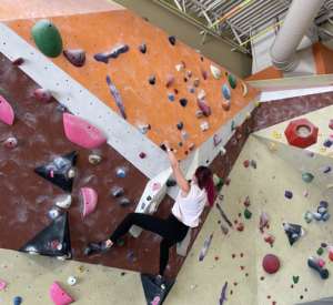 Women rock-climbing