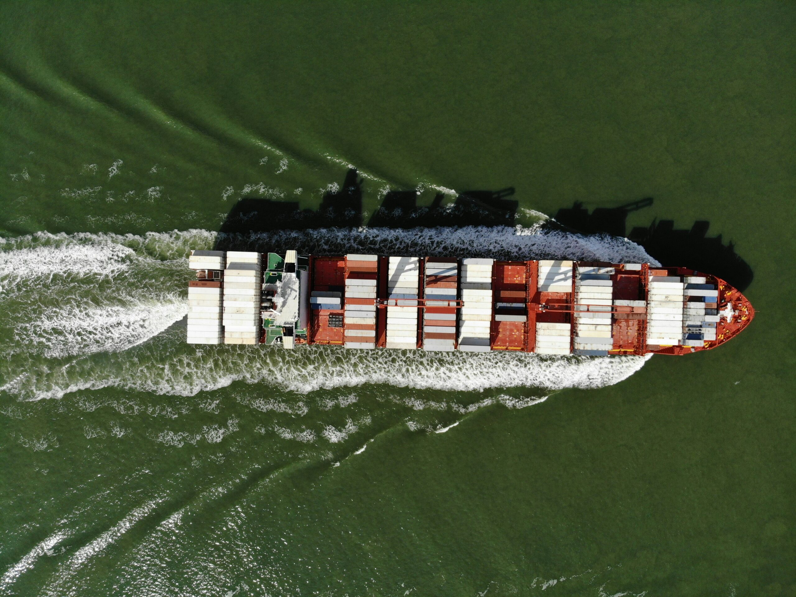 Shipping boat from overhead on the water