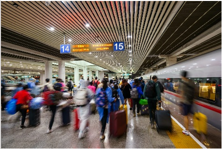 Train station with people walking