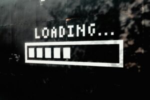 a loading sign on a window